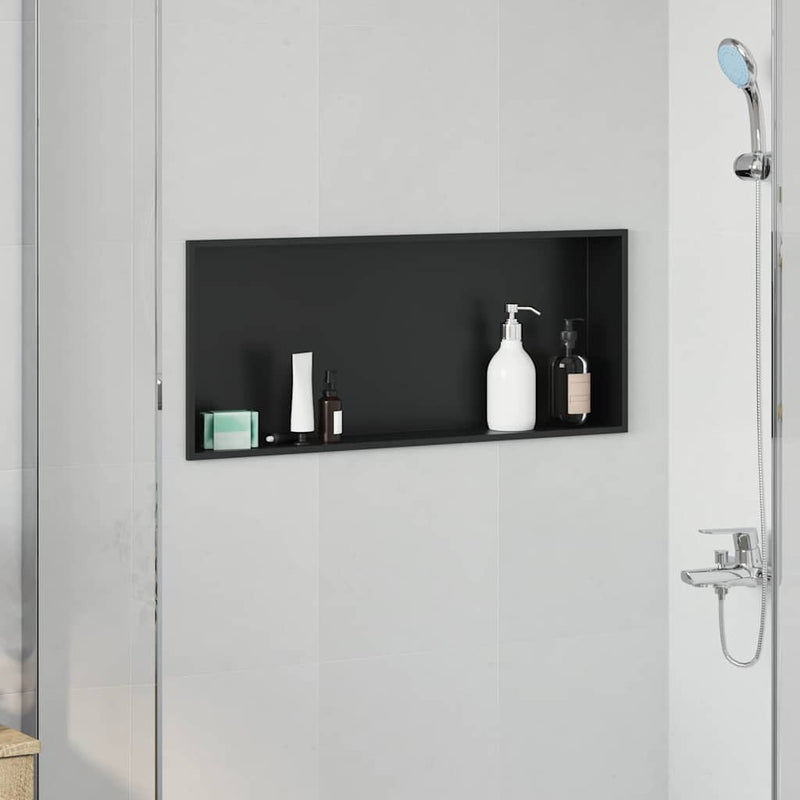 vidaXL Zuhany Niche Fekete 75 x 30 x 9.5 cm Rozsdamentes acél
