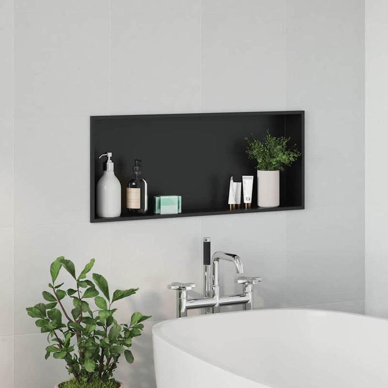 vidaXL Zuhany Niche Fekete 75 x 30 x 9.5 cm Rozsdamentes acél