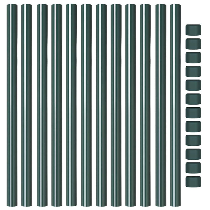 vidaXL Kerítoszlopok 12 pcs Zöld 50 cm Porszórt Acél