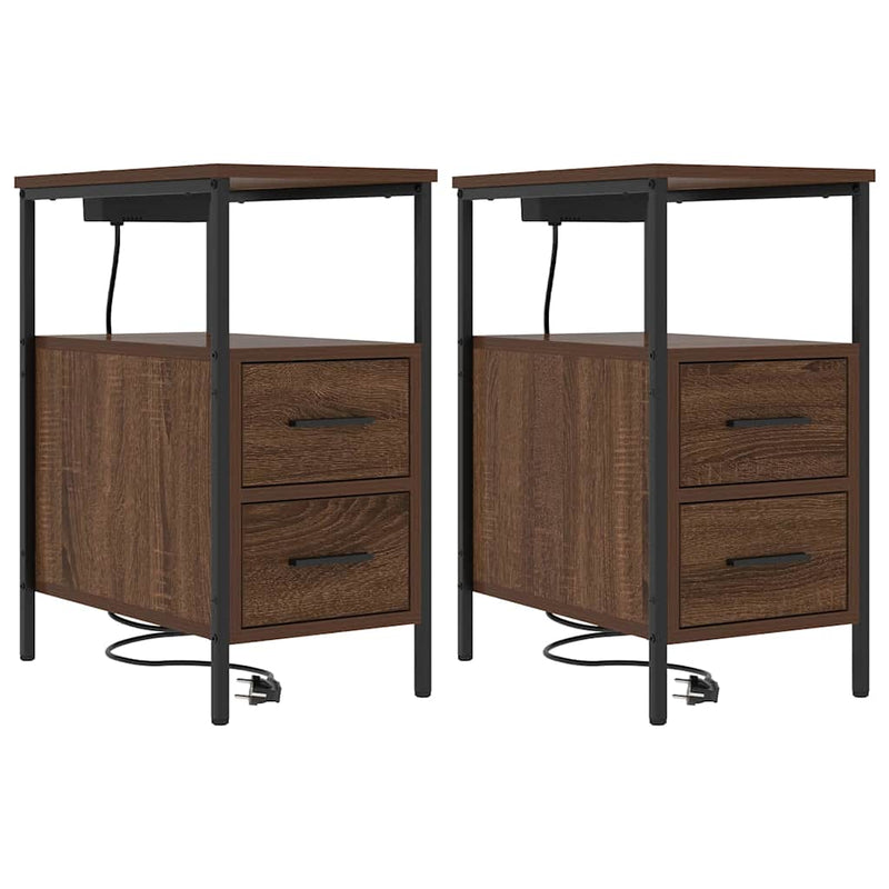 vidaXL Éjjeli asztal fiókkal 2 pcs barna tölgy 30 x 48 x 61 cm Faanyag