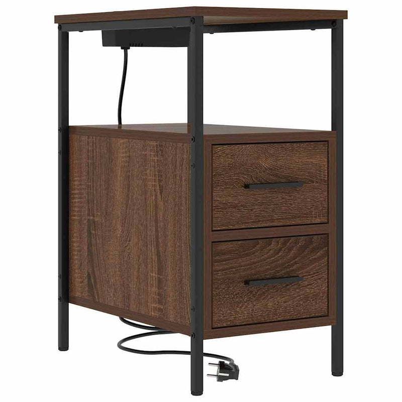 vidaXL Éjjeli asztal fiókkal 2 pcs barna tölgy 30 x 48 x 61 cm Faanyag