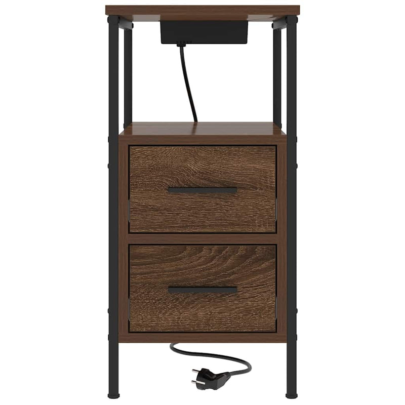 vidaXL Éjjeli asztal fiókkal 2 pcs barna tölgy 30 x 48 x 61 cm Faanyag