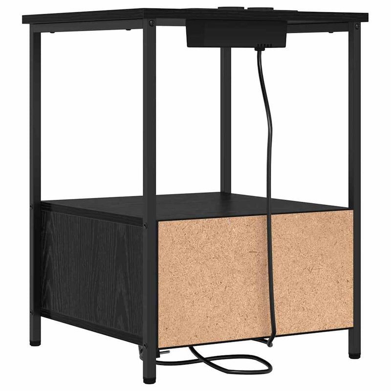 vidaXL Éjjeliszekrény Töltőállomással fiókkal Musta tammi Faanyag