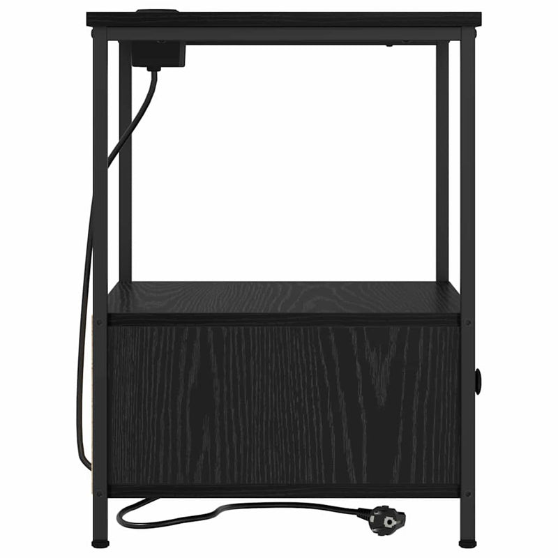 vidaXL Éjjeliszekrény Töltőállomással fiókkal Musta tammi Faanyag