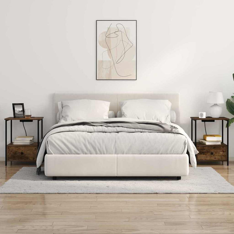 vidaXL Éjjeliszekrény Töltőállomással fiókkal Füstölt tölgy Faanyag