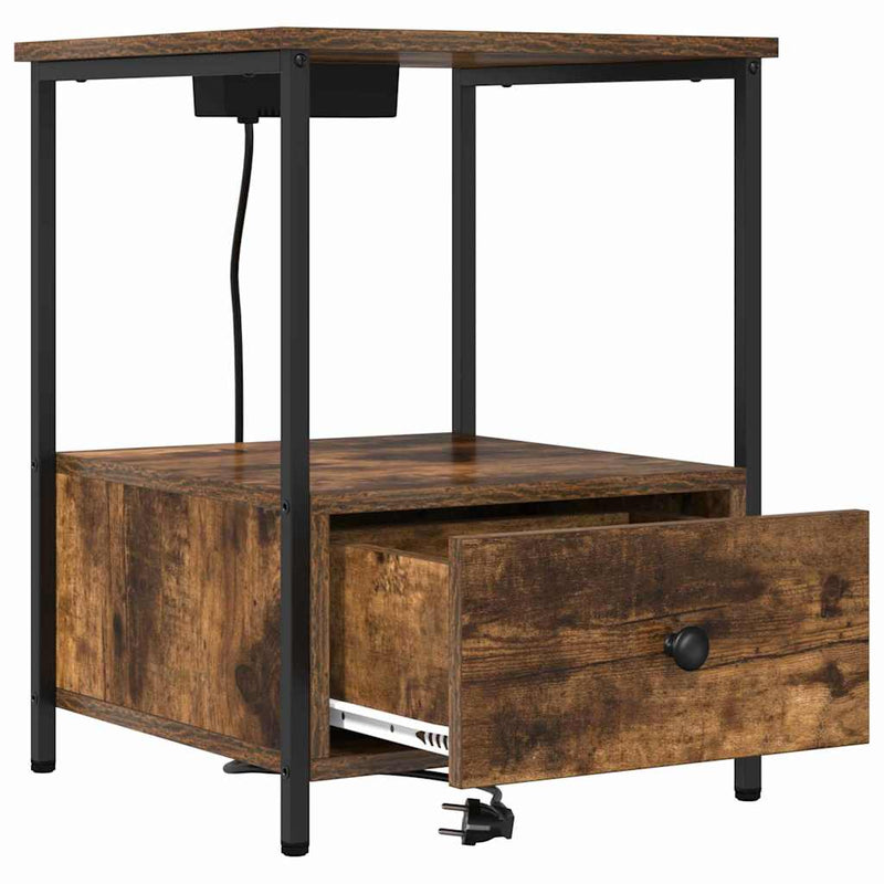 vidaXL Éjjeliszekrény Töltőállomással fiókkal Füstölt tölgy Faanyag