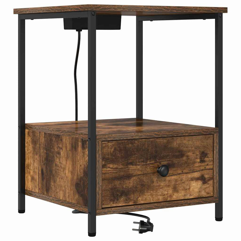 vidaXL Éjjeliszekrény Töltőállomással fiókkal Füstölt tölgy Faanyag