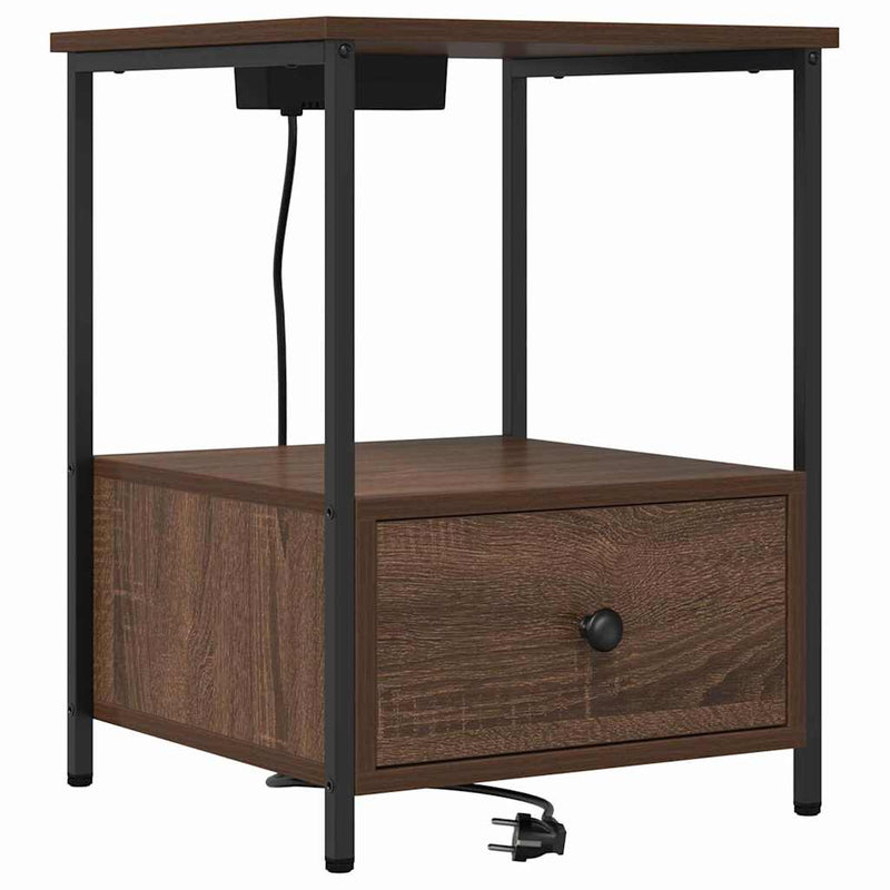 vidaXL Éjjeliszekrény Töltőállomással fiókkal barna tölgy Faanyag