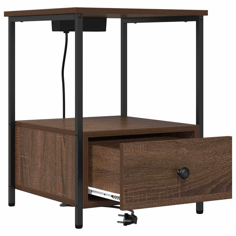 vidaXL Éjjeliszekrény Töltőállomással fiókkal barna tölgy Faanyag