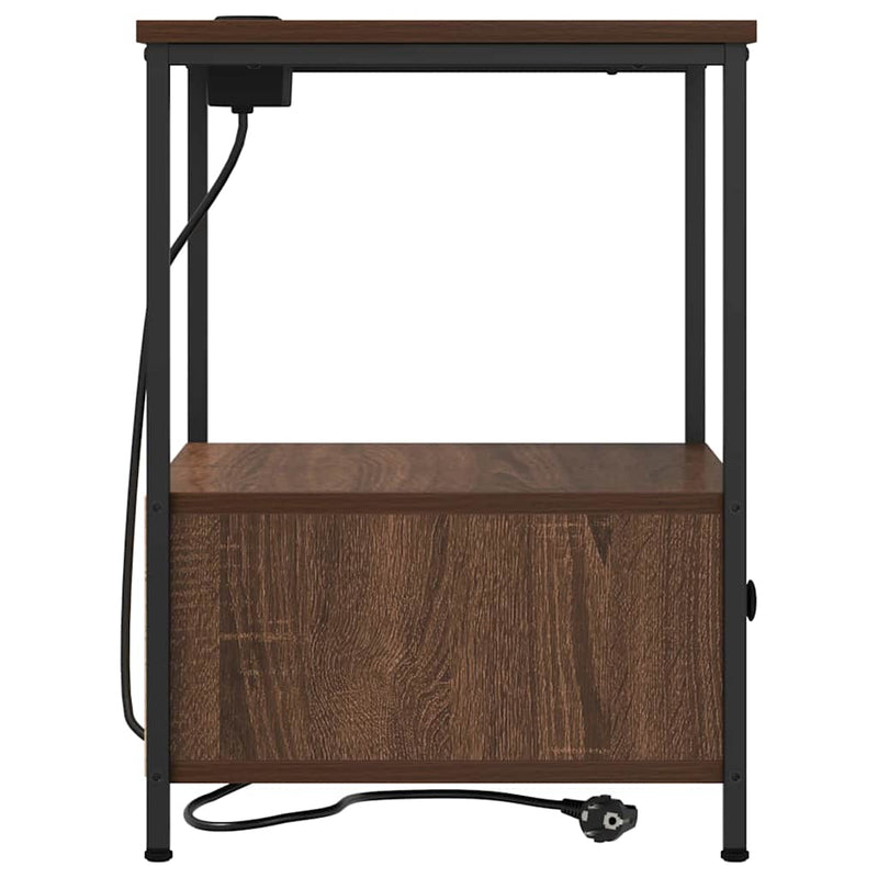 vidaXL Éjjeliszekrény Töltőállomással fiókkal barna tölgy Faanyag