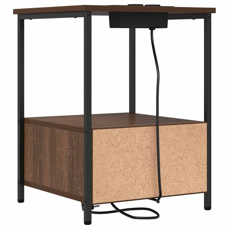 vidaXL Éjjeliszekrény Töltőállomással fiókkal barna tölgy Faanyag