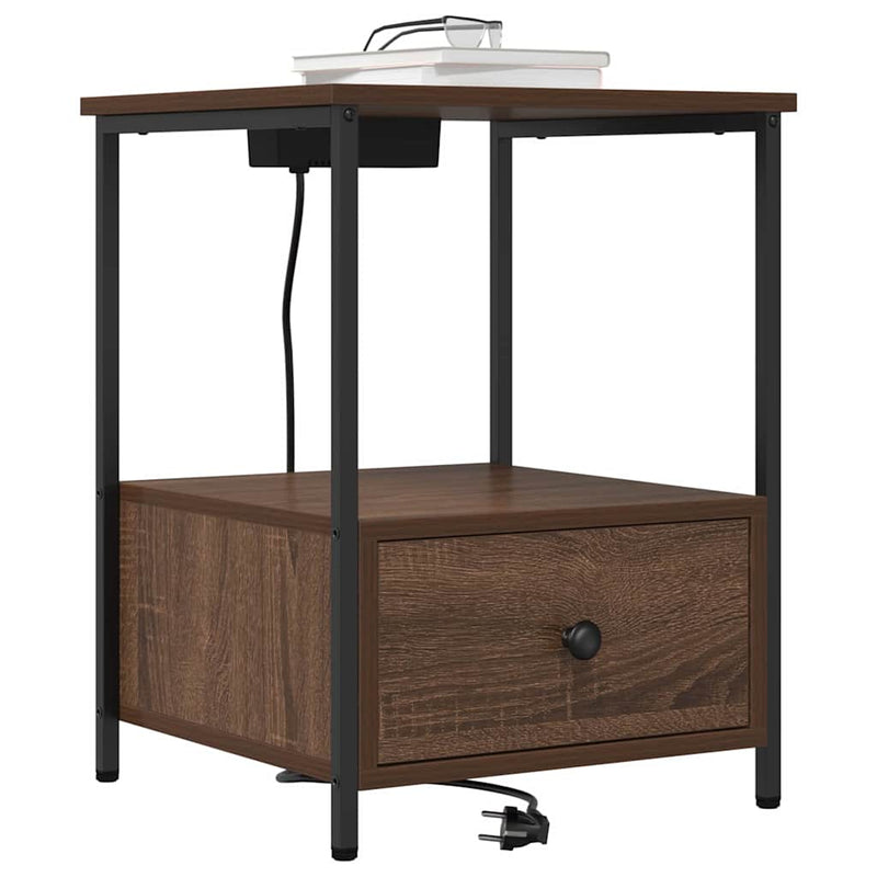 vidaXL Éjjeliszekrény Töltőállomással fiókkal barna tölgy Faanyag