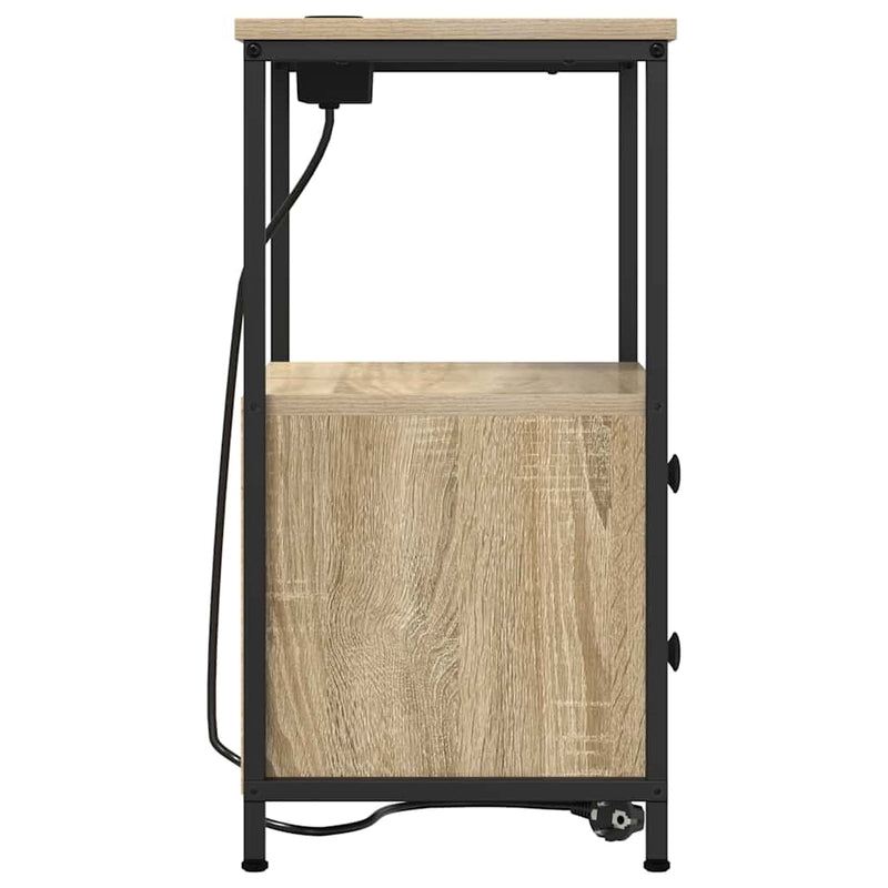 vidaXL Éjjeliszekrény Töltőállomással fiókkal sonoma tölgy Faanyag