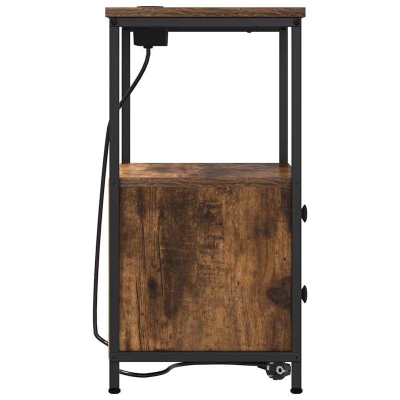 vidaXL Éjjeliszekrény Töltőállomással fiókkal Füstölt tölgy Faanyag