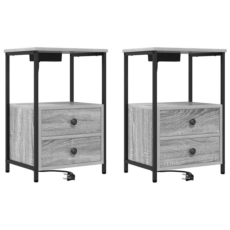 vidaXL Éjjeliszekrény Töltőállomással fiókkal Szürke sonoma Faanyag