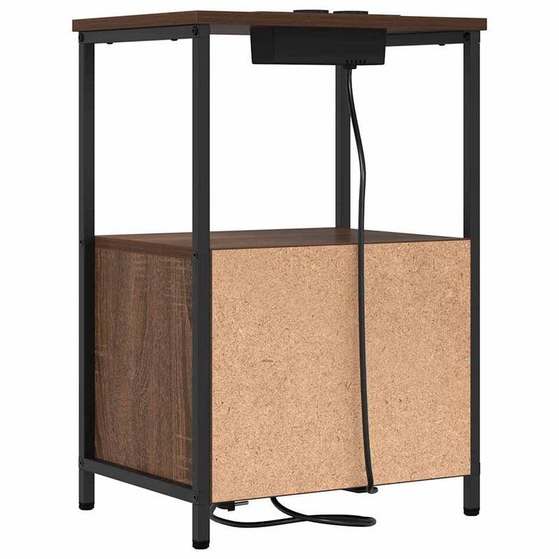 vidaXL Éjjeliszekrény Töltőállomással fiókkal barna tölgy Faanyag