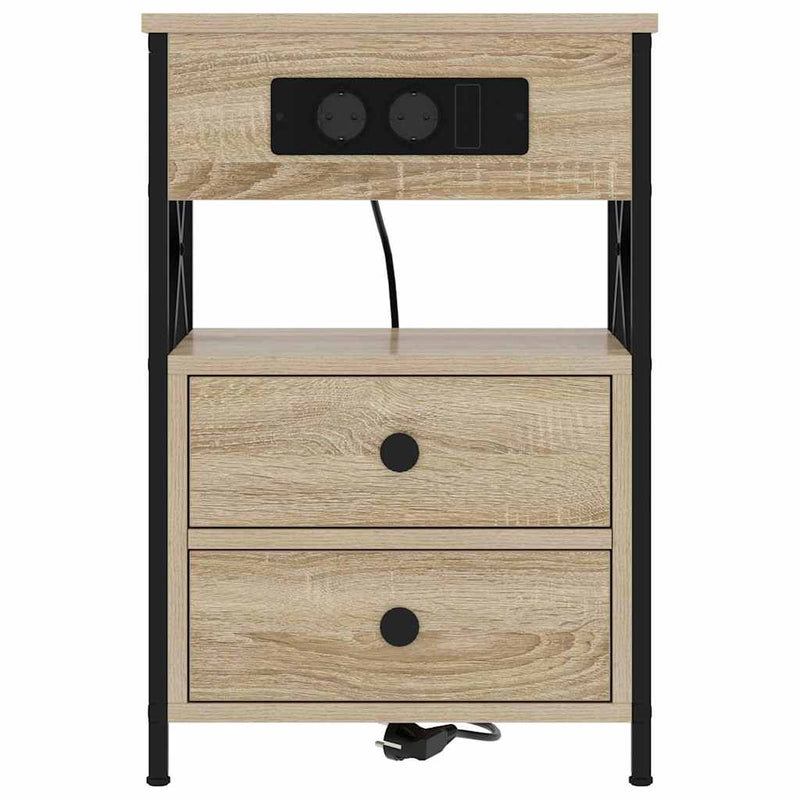 vidaXL Éjjeliszekrény Töltőállomással fiókkal 2 pcs Sonoma tölgy