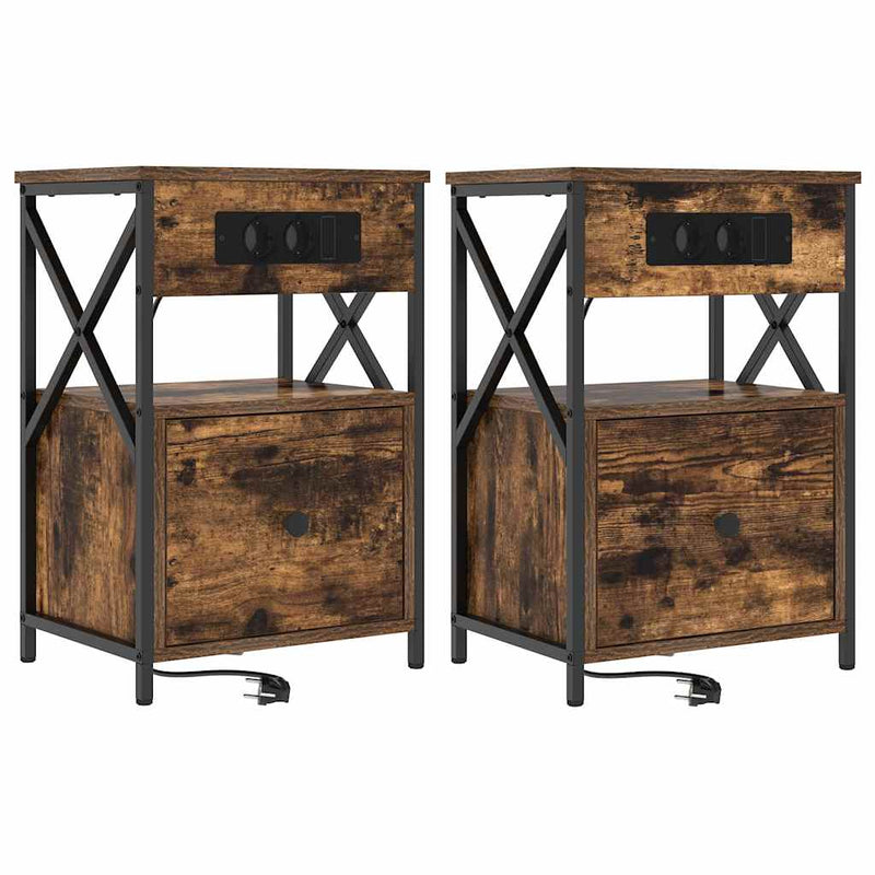 vidaXL Éjjeliszekrény 2 pcs Füstölt tölgy 40 x 31 x 60 cm Faanyag