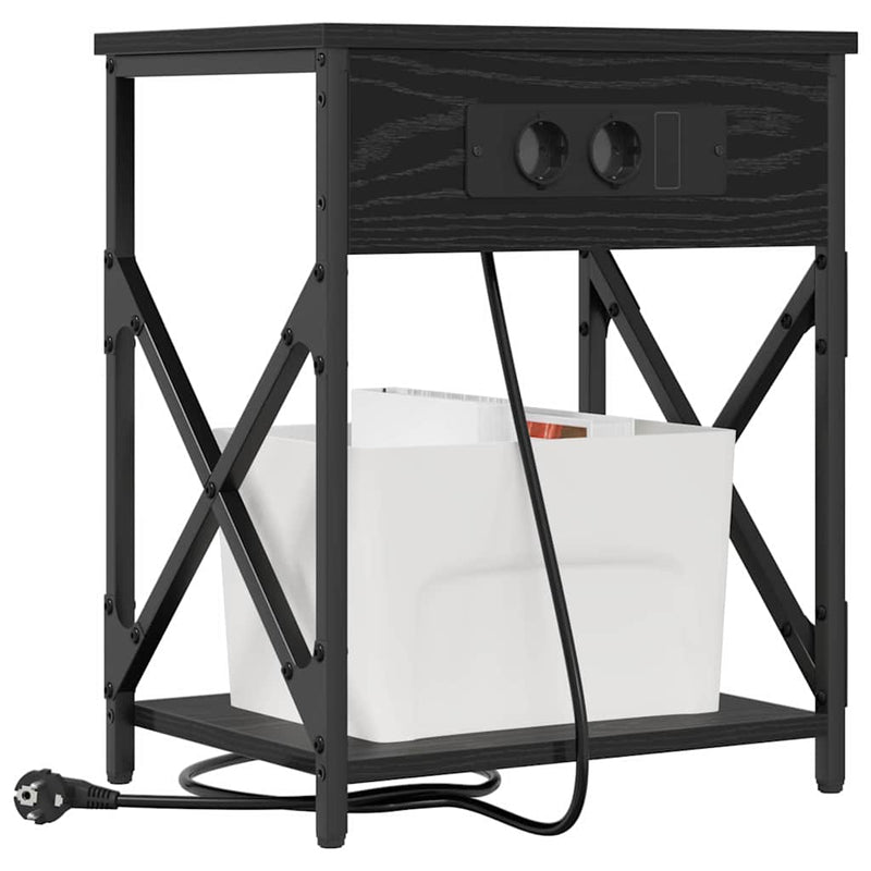 vidaXL Éjjeliszekrény Töltőállomással Musta tammi 41 x 31 x 51 cm