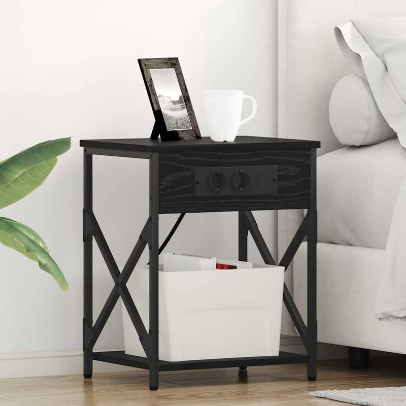 vidaXL Éjjeliszekrény Töltőállomással 2 pcs Musta tammi