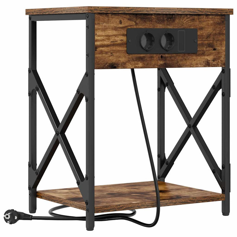 vidaXL Éjjeliszekrény Töltőállomással Füstölt tölgy 41 x 31 x 51 cm