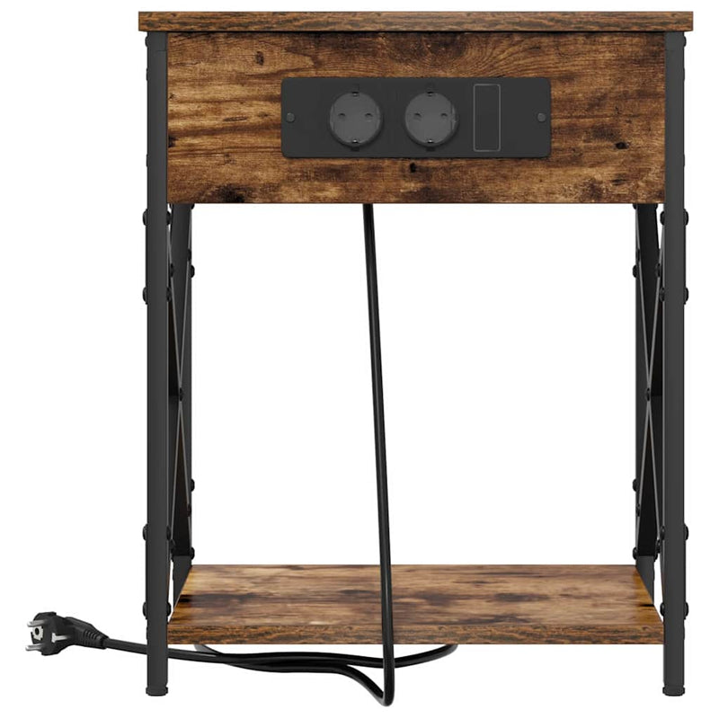 vidaXL Éjjeliszekrény Töltőállomással 2 pcs Füstölt tölgy