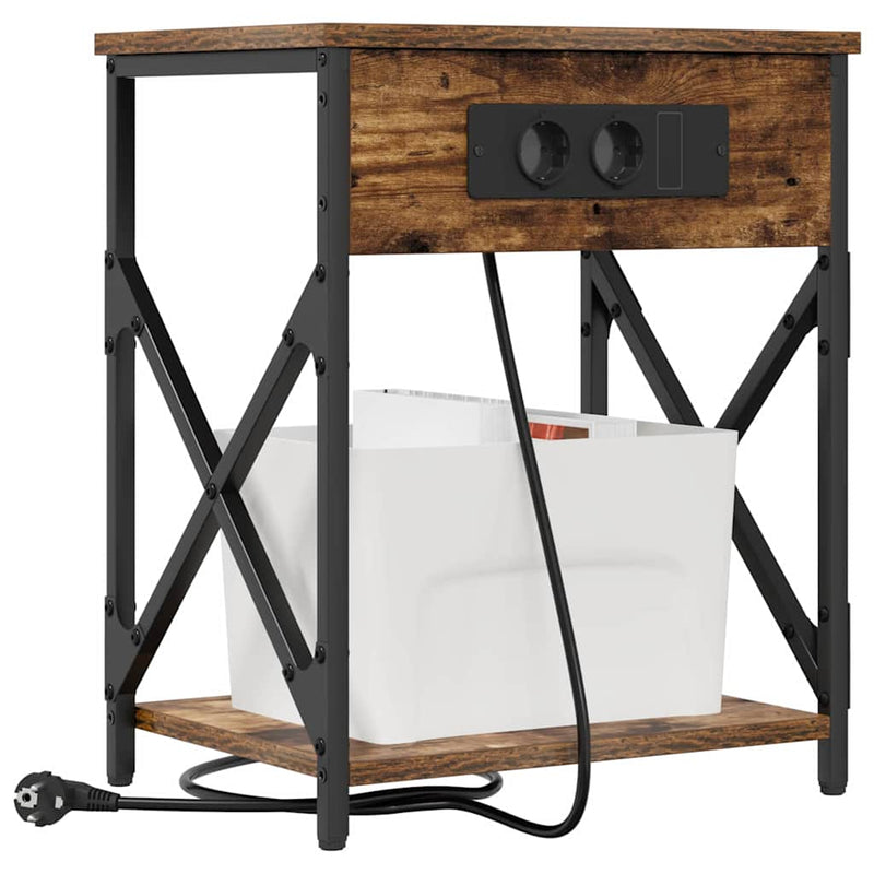 vidaXL Éjjeliszekrény Töltőállomással 2 pcs Füstölt tölgy