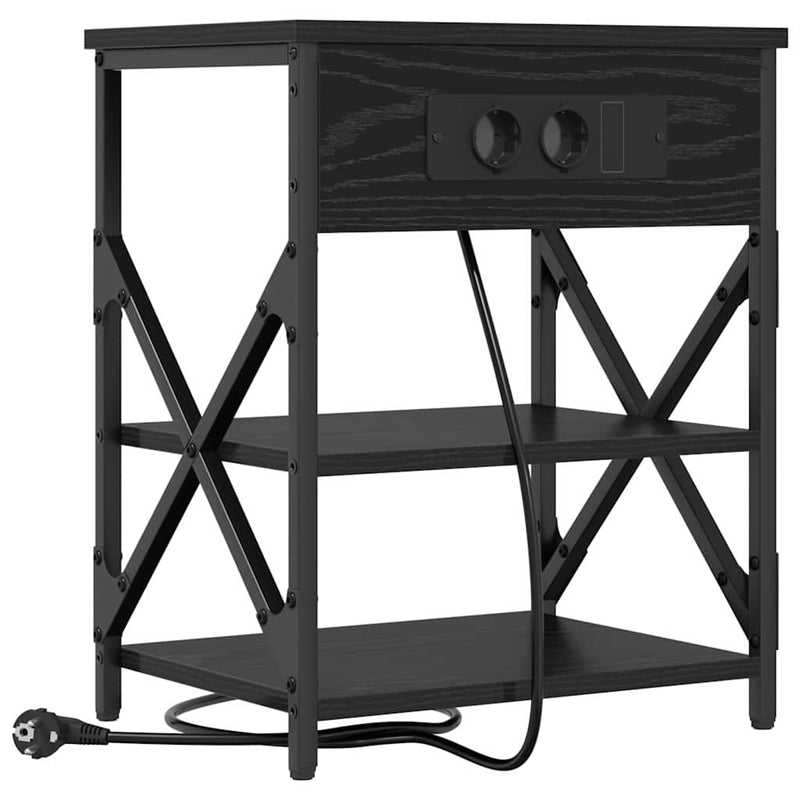 vidaXL Éjjeliszekrény Töltőállomással polcokkal Musta tammi Faanyag