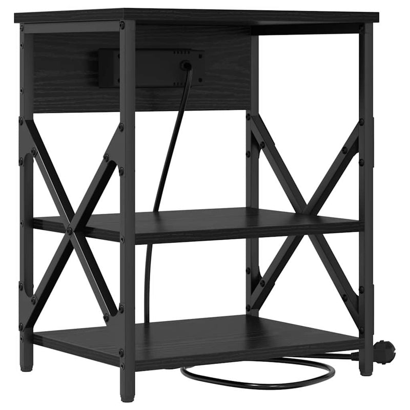 vidaXL Éjjeliszekrény Töltőállomással polcokkal Musta tammi Faanyag