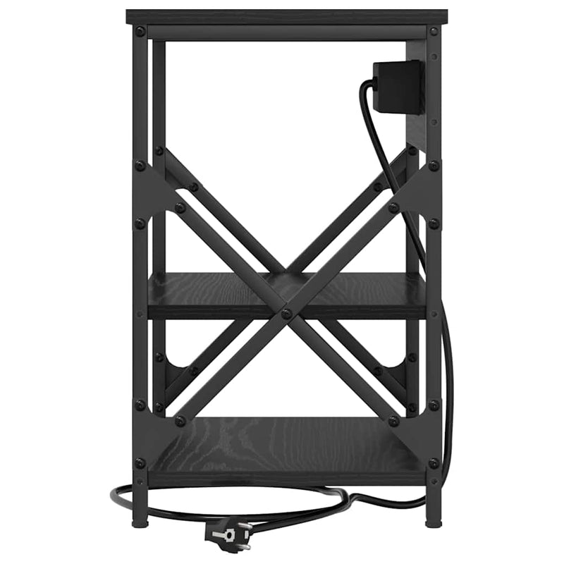 vidaXL Éjjeliszekrény Töltőállomással polcokkal Musta tammi Faanyag