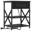 vidaXL Éjjeliszekrény Töltőállomással polcokkal Musta tammi Faanyag