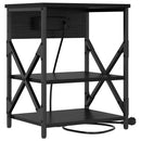 vidaXL Éjjeliszekrény Töltőállomással polcokkal Musta tammi Faanyag