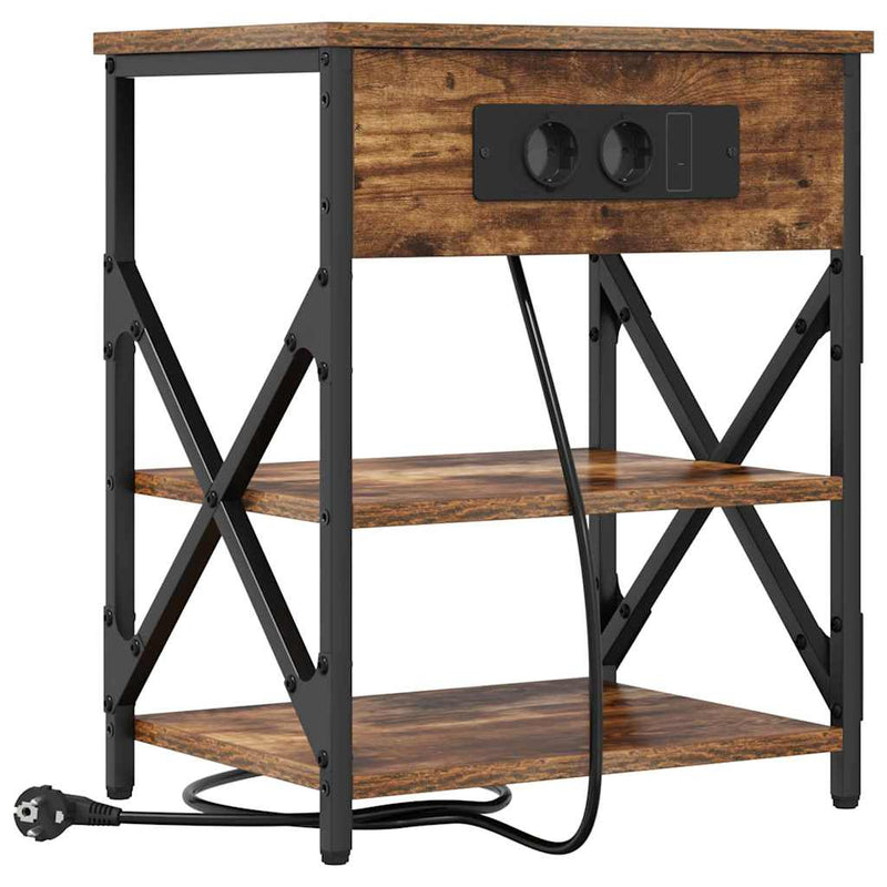 vidaXL Éjjeliszekrény Töltőállomással polcokkal Füstölt tölgy Faanyag