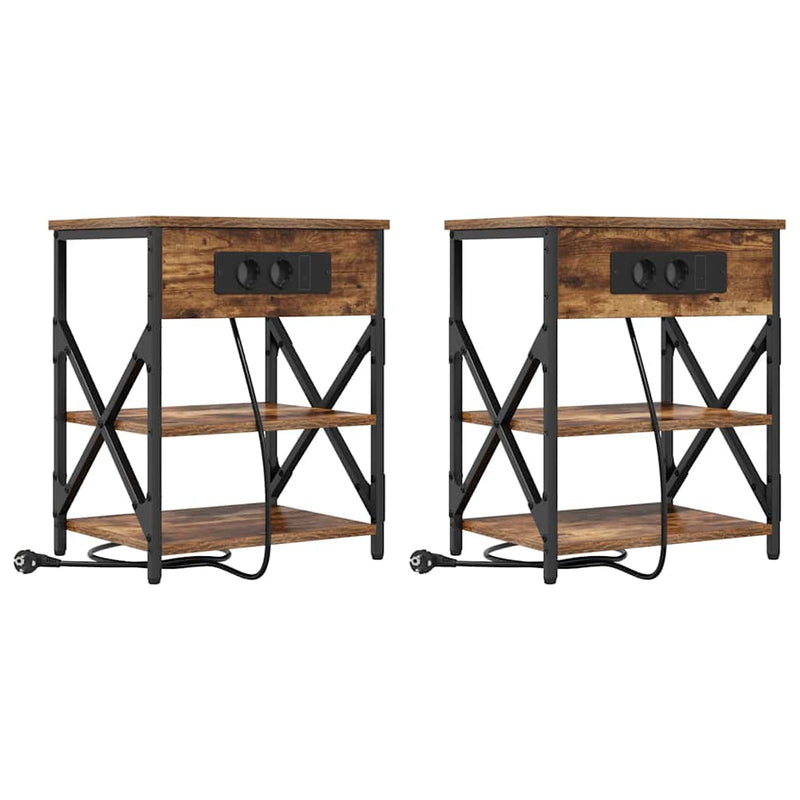 vidaXL Éjjeliszekrény Töltőállomással polcokkal Füstölt tölgy Faanyag