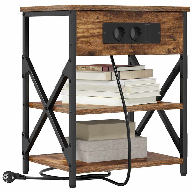 vidaXL Éjjeliszekrény Töltőállomással polcokkal Füstölt tölgy Faanyag