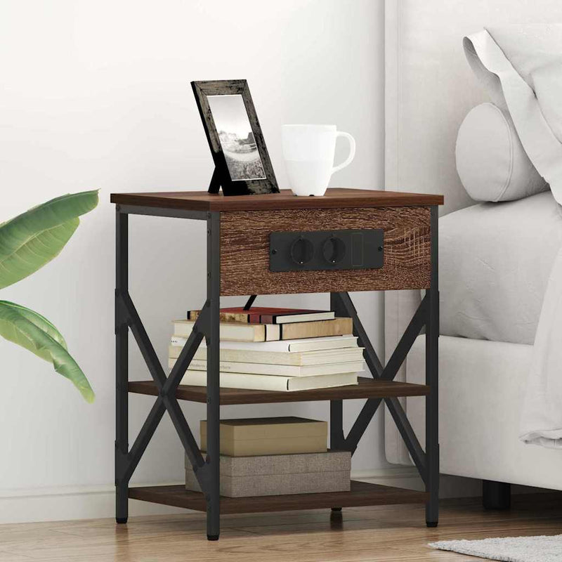 vidaXL Éjjeliszekrény Töltőállomással polcokkal barna tölgy Faanyag