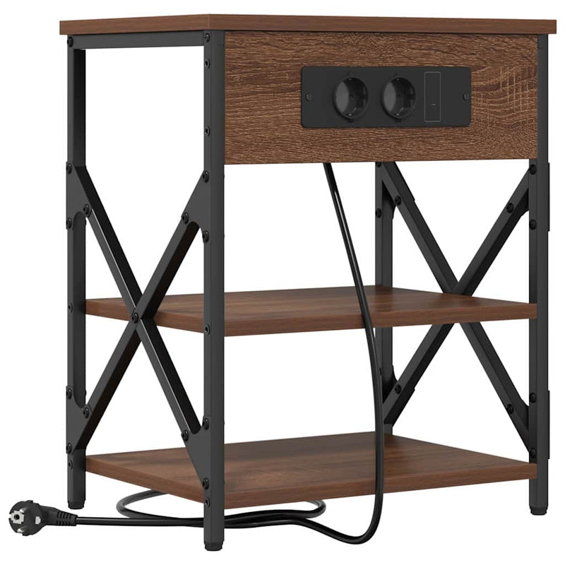 vidaXL Éjjeliszekrény Töltőállomással polcokkal barna tölgy Faanyag