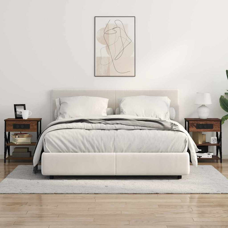 vidaXL Éjjeliszekrény Töltőállomással polcokkal barna tölgy Faanyag