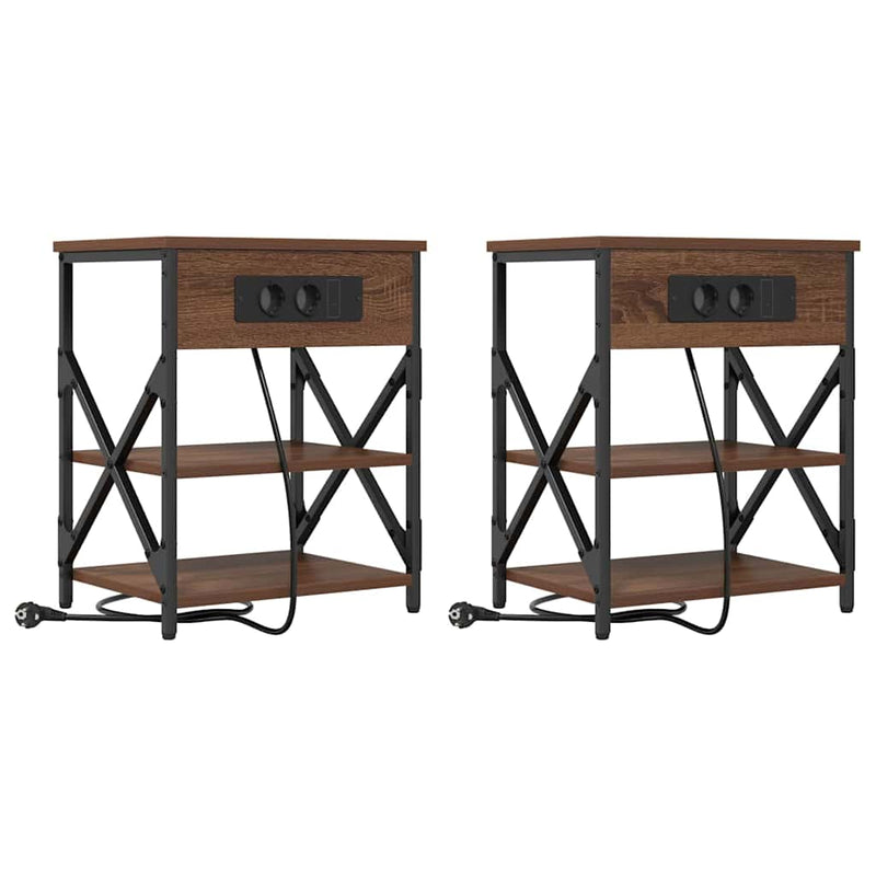 vidaXL Éjjeliszekrény Töltőállomással polcokkal barna tölgy Faanyag