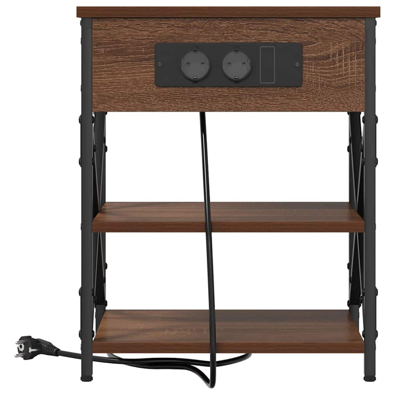 vidaXL Éjjeliszekrény Töltőállomással polcokkal barna tölgy Faanyag