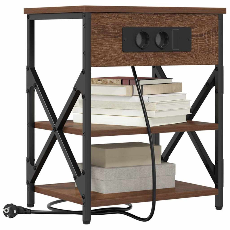 vidaXL Éjjeliszekrény Töltőállomással polcokkal barna tölgy Faanyag