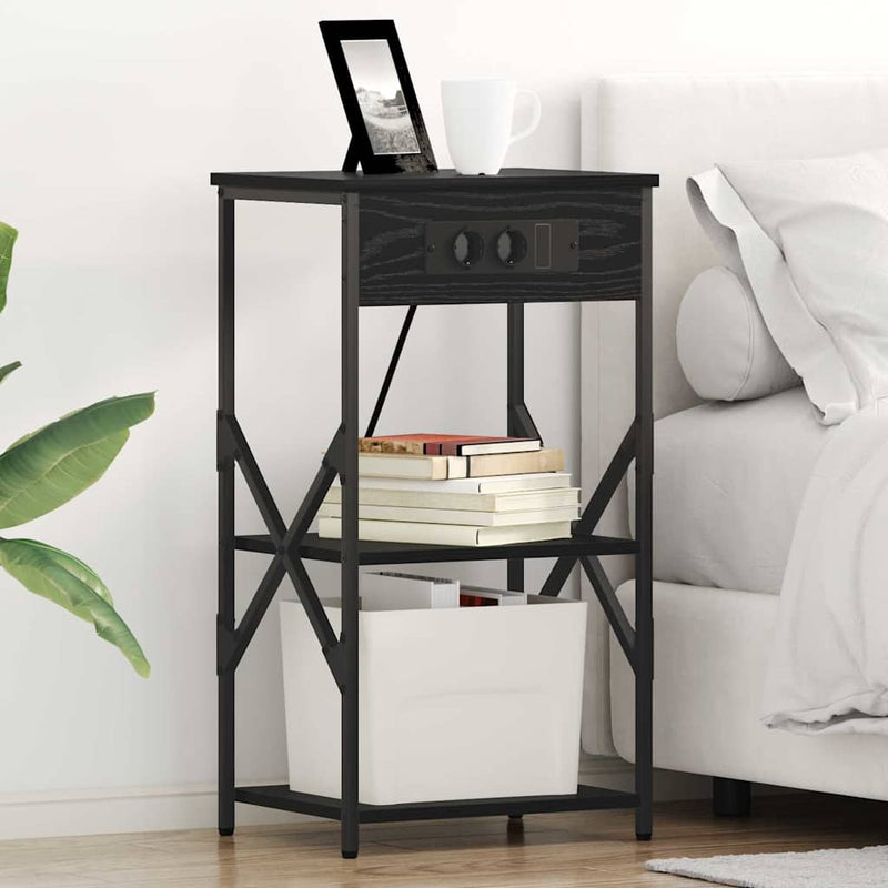 vidaXL Éjjeliszekrény polcokkal Musta tammi 41 x 31 x 76 cm Faanyag