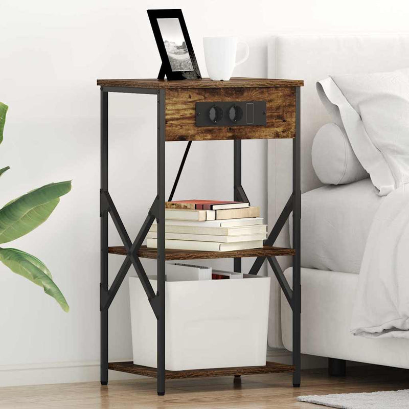 vidaXL Éjjeliszekrény polcokkal Füstölt tölgy 41 x 31 x 76 cm Faanyag