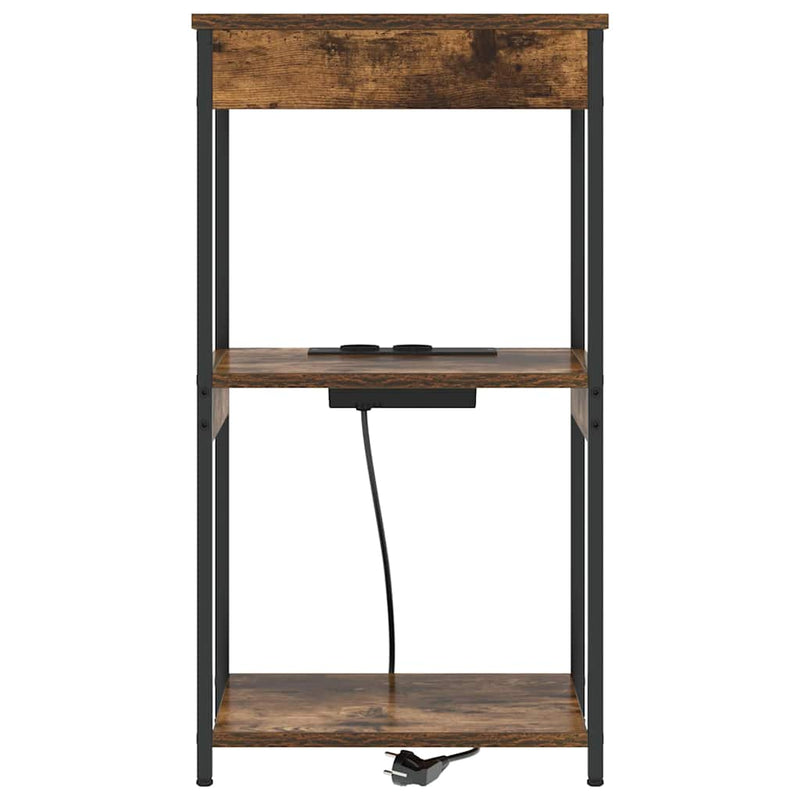 vidaXL Éjjeliszekrény Töltőállomással polcokkal Füstölt tölgy Faanyag