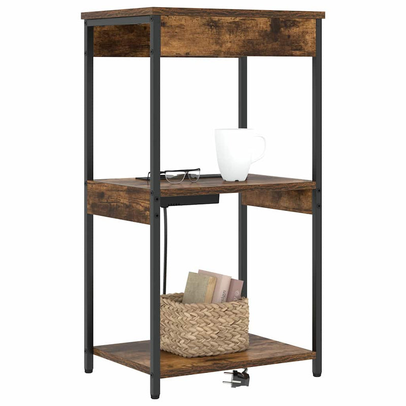 vidaXL Éjjeliszekrény Töltőállomással polcokkal Füstölt tölgy Faanyag