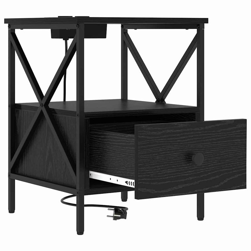 vidaXL Éjjeliszekrény fiókkal Musta tammi 41.5 x 40.5 x 55 cm Faanyag