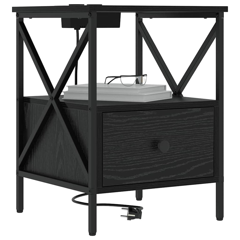 vidaXL Éjjeliszekrény fiókkal Musta tammi 41.5 x 40.5 x 55 cm Faanyag