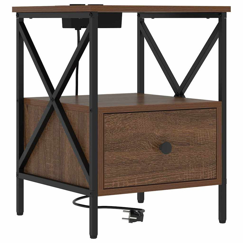 vidaXL Éjjeliszekrény fiókkal barna tölgy 41.5 x 40.5 x 55 cm Faanyag