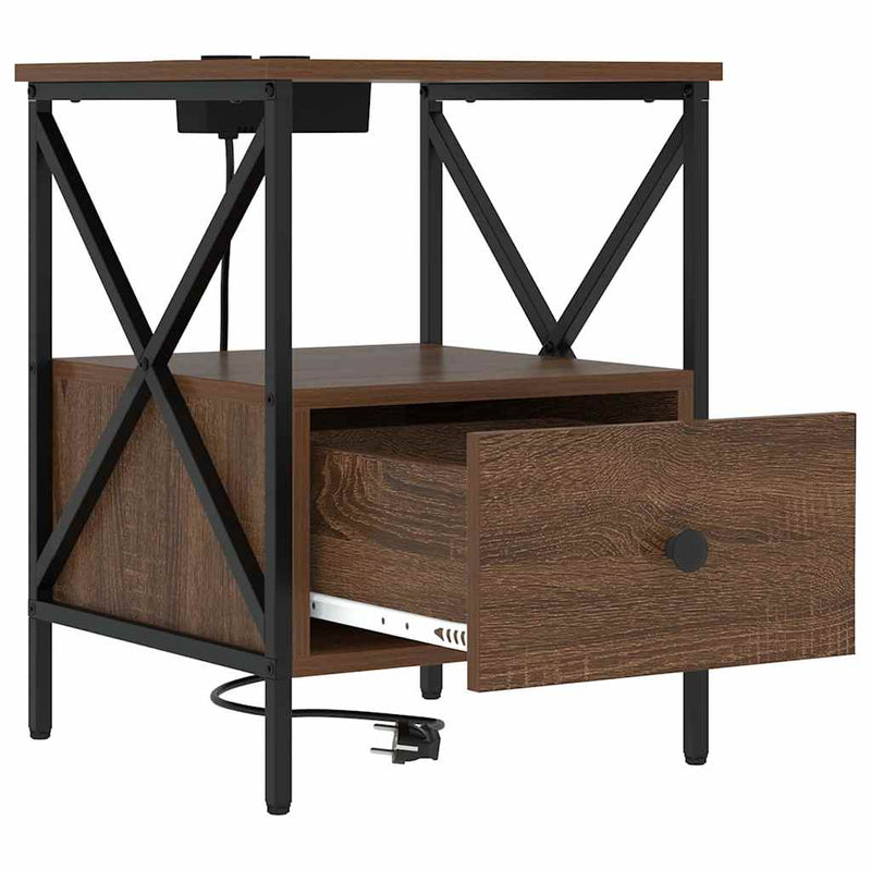 vidaXL Éjjeliszekrény fiókkal barna tölgy 41.5 x 40.5 x 55 cm Faanyag