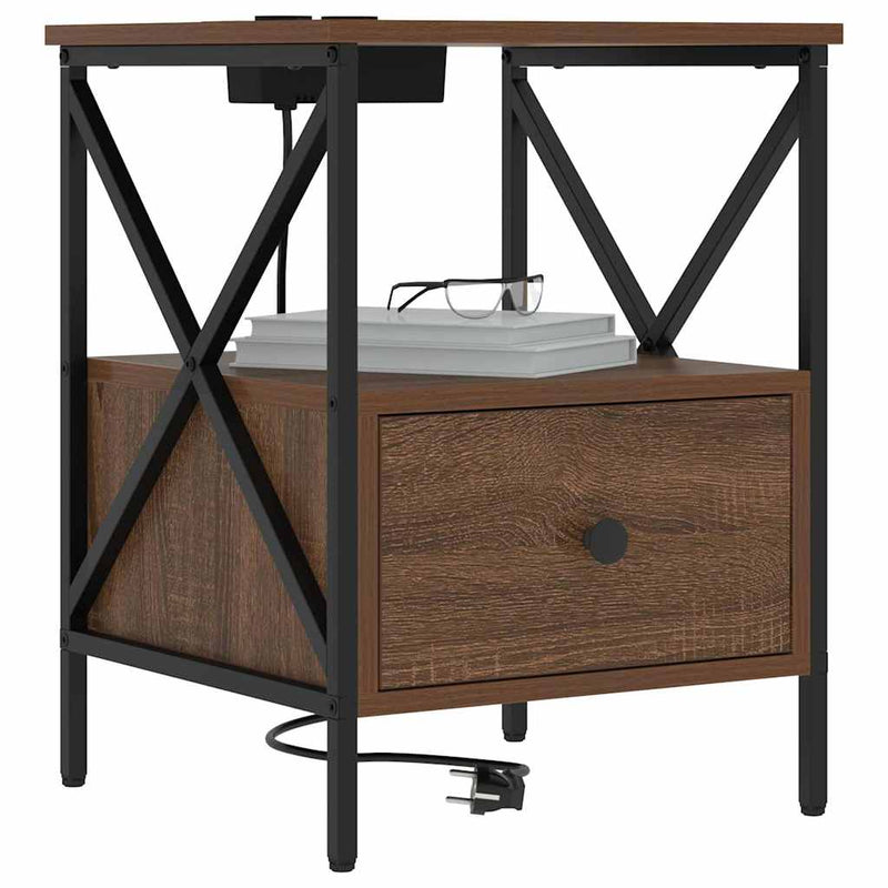 vidaXL Éjjeliszekrény fiókkal barna tölgy 41.5 x 40.5 x 55 cm Faanyag